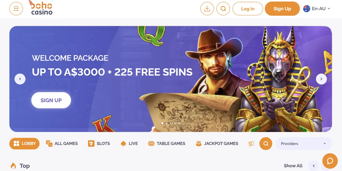 Application banner Bohocasino