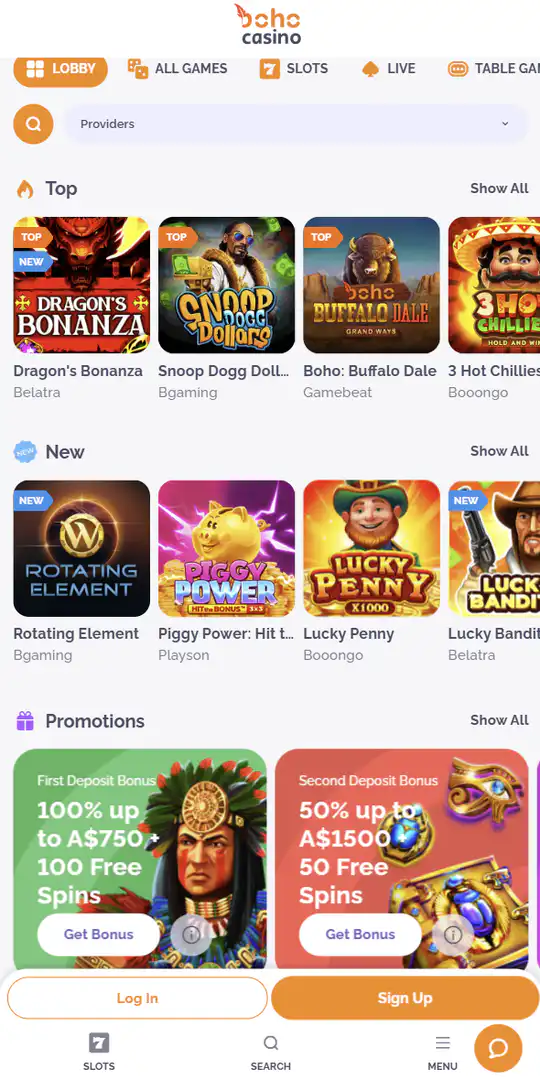 Screenshot of the application Bohocasino 1