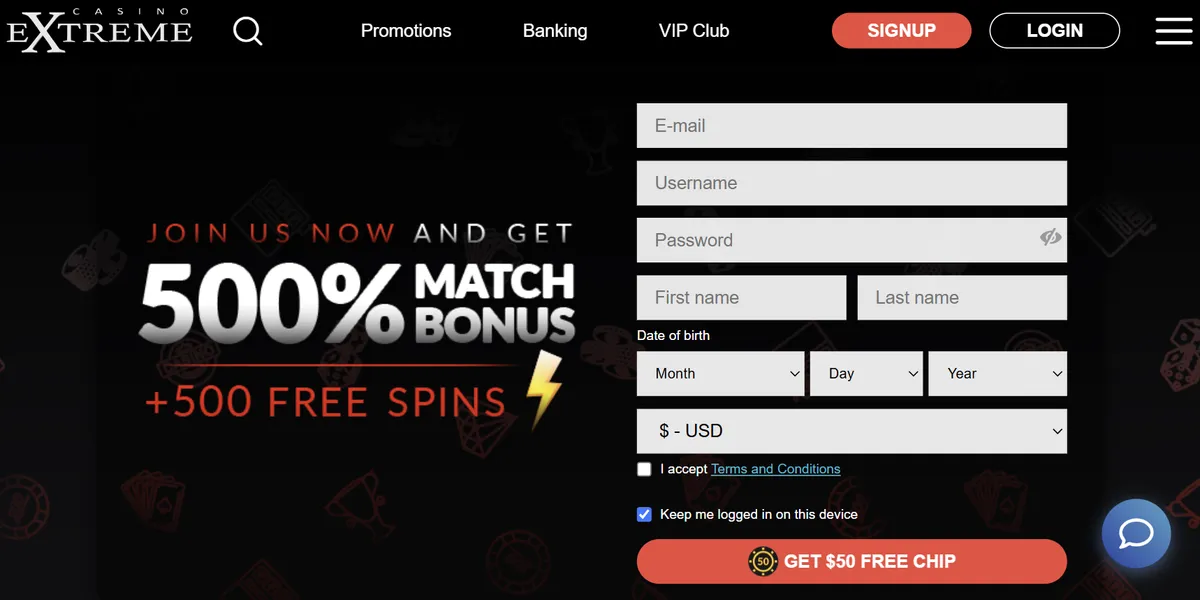 Application banner Casino Extreme