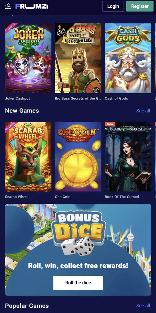 Screenshot of the application Frumzi Casino 1