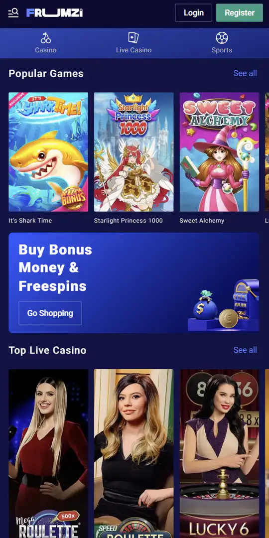 Screenshot of the application Frumzi Casino 2