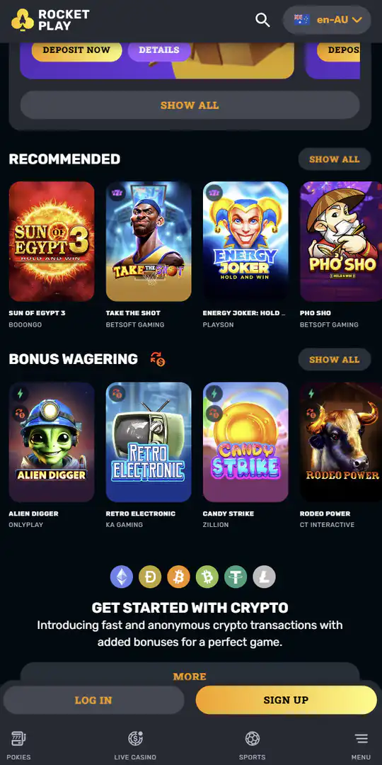 Screenshot of the application Rocket Play Casino 2