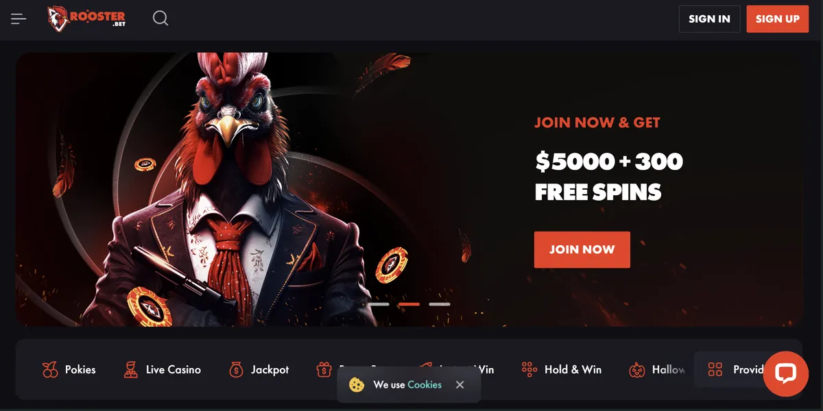 Application banner Rooster Casino