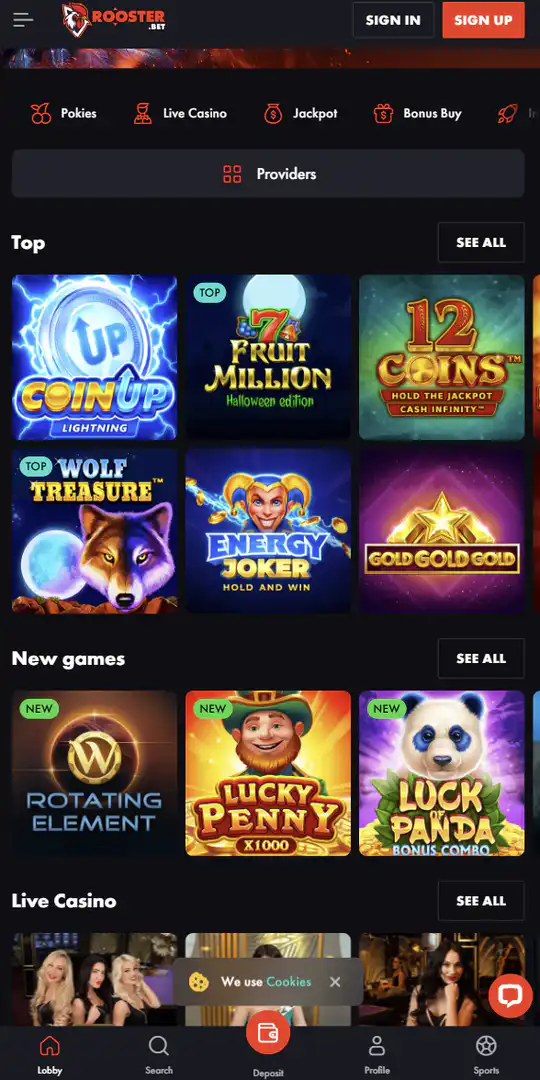 Screenshot of the application Rooster Casino 1