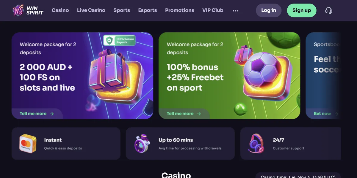 Application banner Winspirit Casino