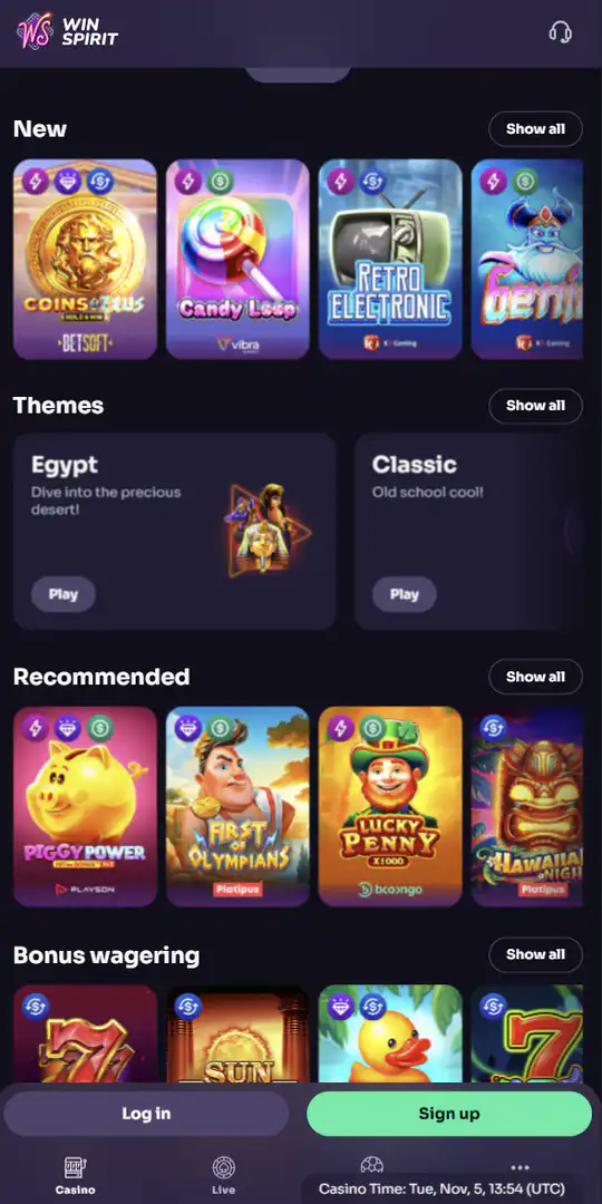 Screenshot of the application Winspirit Casino 3